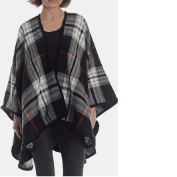 Lord & Taylor Black & White Plaid Ruana Blanket Scarf - Picture 12 of 12